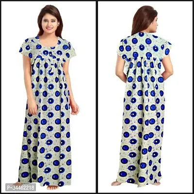 Stylish Blue Cotton Blend Printed Nighty For Women-thumb0