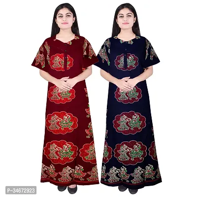 Elegant Cotton Printed Nighty For Women- Pack Of 2-thumb0