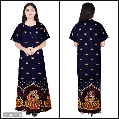 Stylish Navy Blue Cotton Blend Printed Nighty For Women-thumb0