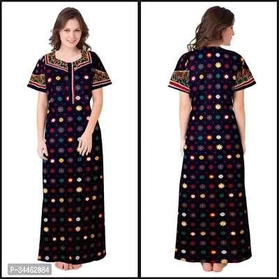 Stylish Navy Blue Cotton Blend Printed Nighty For Women-thumb0