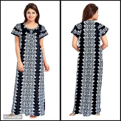 Stylish Black Cotton Blend Printed Nighty For Women-thumb0