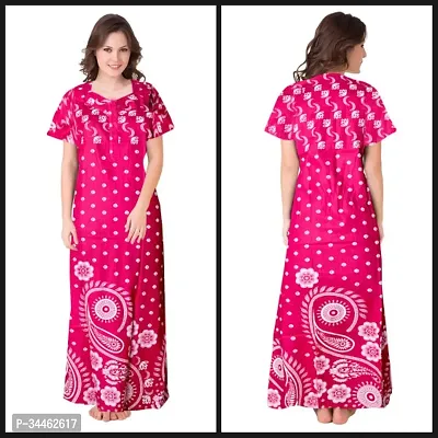 Stylish Pink Cotton Blend Printed Nighty For Women-thumb0