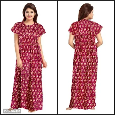 Stylish Maroon Cotton Blend Printed Nighty For Women-thumb0