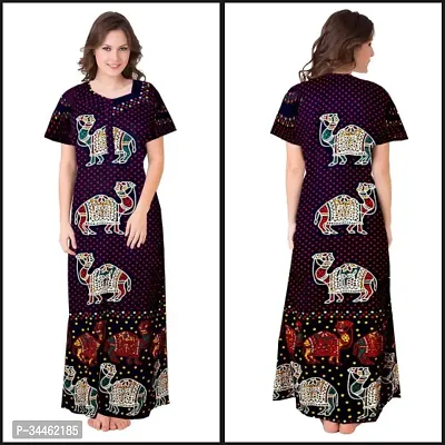 Stylish Navy Blue Cotton Blend Printed Nighty For Women-thumb0