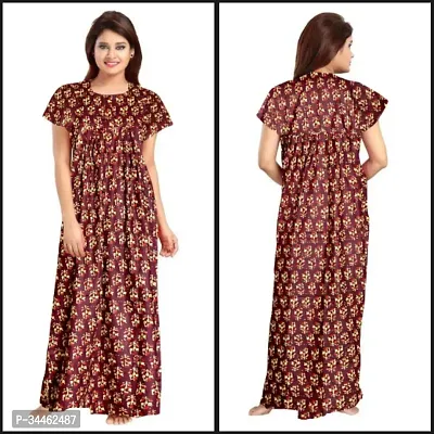 Stylish Brown Cotton Blend Printed Nighty For Women-thumb0