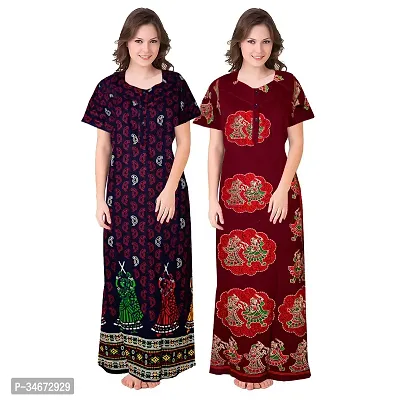 Elegant Cotton Printed Nighty For Women- Pack Of 2