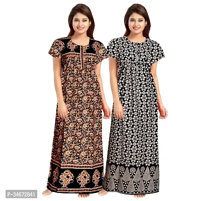 Elegant Cotton Printed Nighty For Women- Pack Of 2-thumb0