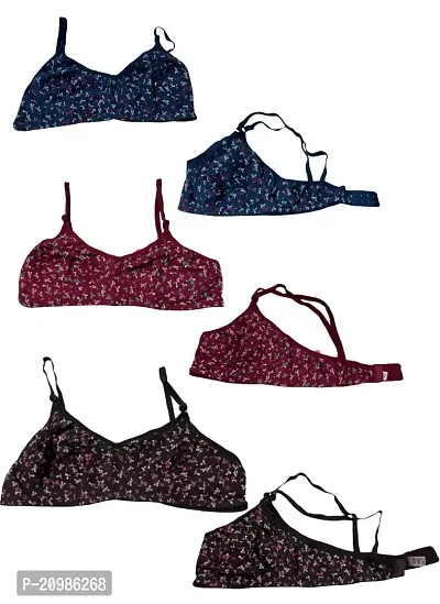 Bodybest Desire Floral Printed Bra - Pack of 3 (40, Blue, Maroon  Brown)-thumb0