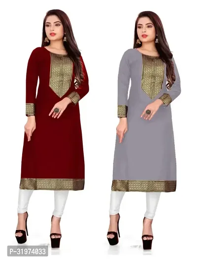 Elegant Cotton Slub Golden Lace Border Kurta For Women- Pack Of 2