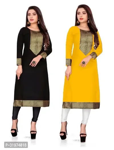 Elegant Cotton Slub Golden Lace Border Kurta For Women- Pack Of 2-thumb0