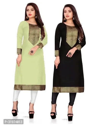 Elegant Cotton Slub Golden Lace Border Kurta For Women- Pack Of 2-thumb0