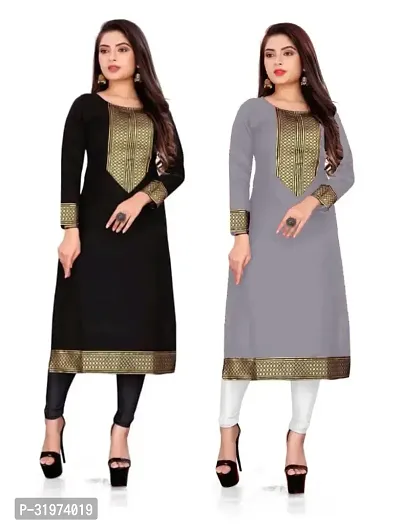 Elegant Cotton Slub Golden Lace Border Kurta For Women- Pack Of 2-thumb0