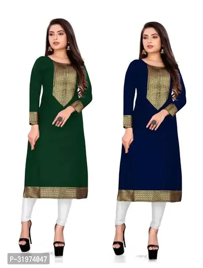 Elegant Cotton Slub Golden Lace Border Kurta For Women- Pack Of 2-thumb0