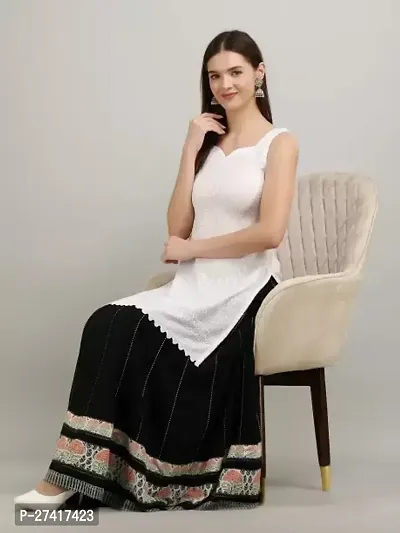 Stylish White Chikan Embroidery Viscose Rayon Straight Kurta For Women-thumb0