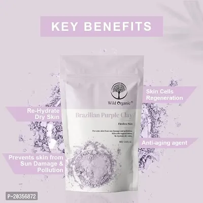 Wild Organic Brazilian Purple Clay Powder Flawless Skin Clay, Skin Cells Regeneration, Re-Hydrate Dry Skin, Prevent Skin From Sun Damage and Pollution. For Men  Women 100gm-thumb2