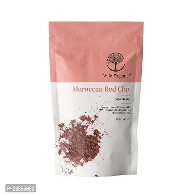 Wild Organic Moroccan Red Clay Volcanic Clay, Exfoliates Dead Skin, Controls Excess Oil From Skin, Tightens Large Pores For Men  Women 100gm