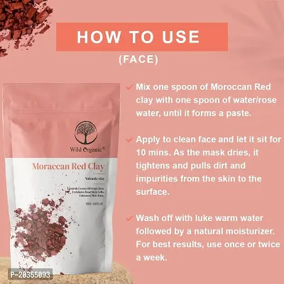 Wild Organic Moroccan Red Clay Volcanic Clay, Exfoliates Dead Skin, Controls Excess Oil From Skin, Tightens Large Pores For Men  Women 100gm-thumb3