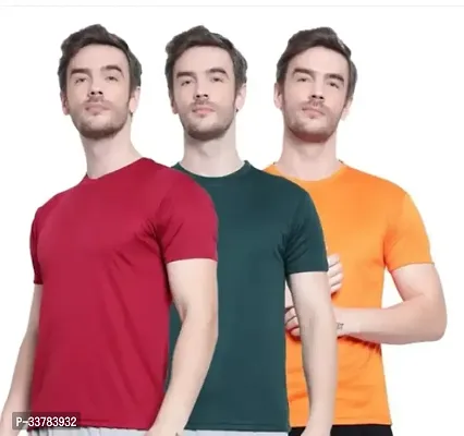 Stylish Polyester Solid Short Sleeves Round Neck Tees For Men Pack Of 3-thumb0