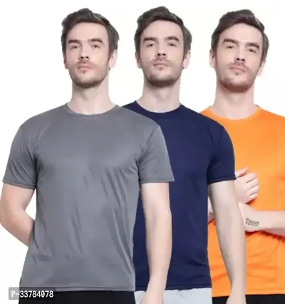 Stylish Polyester Solid Short Sleeves Round Neck Tees For Men Pack Of 3-thumb0