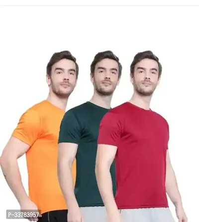 Stylish Polyester Solid Short Sleeves Round Neck Tees For Men Pack Of 3-thumb0