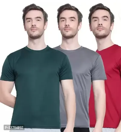 Stylish Polyester Solid Short Sleeves Round Neck Tees For Men Pack Of 3-thumb0