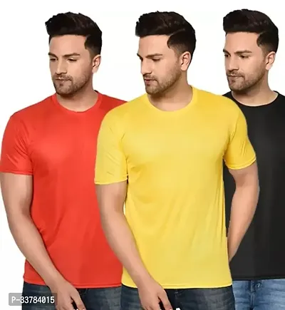 Stylish Polyester Solid Short Sleeves Round Neck Tees For Men Pack Of 3-thumb0