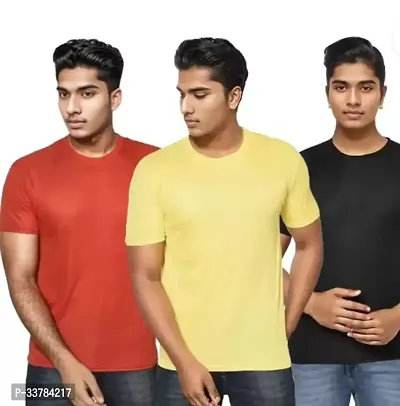 Stylish Polyester Solid Short Sleeves Round Neck Tees For Men Pack Of 3-thumb0