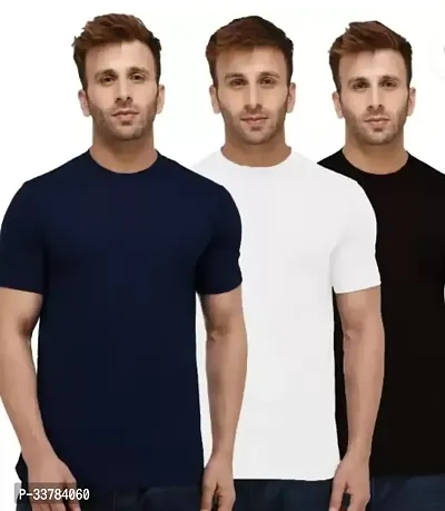 Stylish Polyester Solid Short Sleeves Round Neck Tees For Men Pack Of 3-thumb0