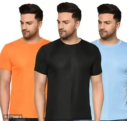 Stylish Polyester Solid Short Sleeves Round Neck Tees For Men Pack Of 3-thumb0