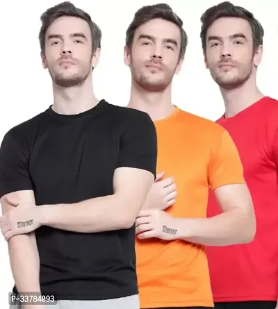 Stylish Polyester Solid Short Sleeves Round Neck Tees For Men Pack Of 3-thumb0