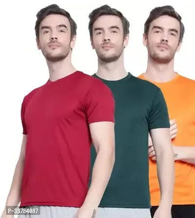 Stylish Polyester Solid Short Sleeves Round Neck Tees For Men Pack Of 3-thumb0