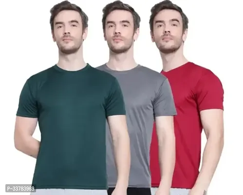 Stylish Polyester Solid Short Sleeves Round Neck Tees For Men Pack Of 3-thumb0