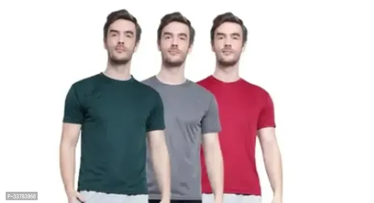 Stylish Polyester Solid Short Sleeves Round Neck Tees For Men Pack Of 3-thumb0