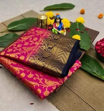 Beautiful Silk Blend Woven Design Peacock Border Sarees