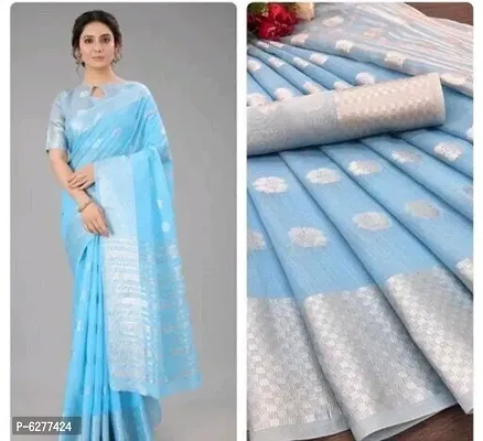 Beautiful Cotton Blend Zari Woven Saree with Blouse piece