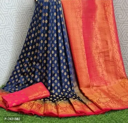 Banarasi Silk Navy Blue Woven Saree with Blouse piece