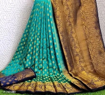 Banarasi Silk Green Woven Saree with Blouse piece