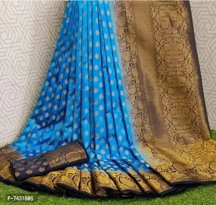 Banarasi Silk Blue Woven Saree with Blouse piece