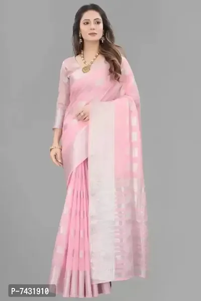 Beautiful Linen Zari Woven Saree without Blouse piece