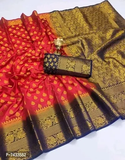 Banarasi Silk Red Woven Saree with Blouse piece
