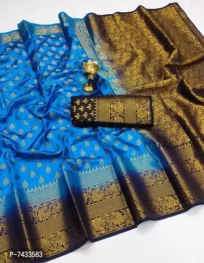 Banarasi Silk Blue Woven Saree with Blouse piece