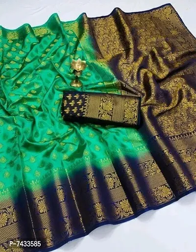 Banarasi Silk Green Woven Saree with Blouse piece-thumb0
