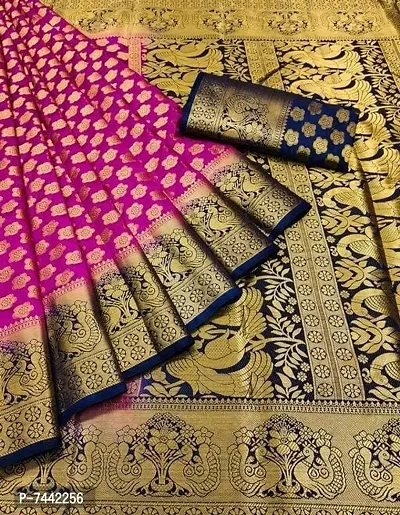 Banarasi Silk Pink Woven Saree with Blouse Piece-thumb0