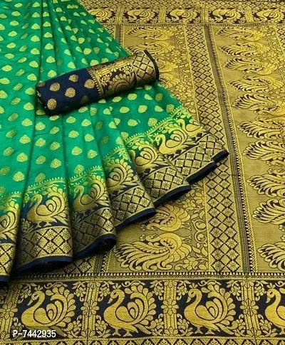 Banarasi Silk Green Woven Saree with Blouse Piece-thumb0