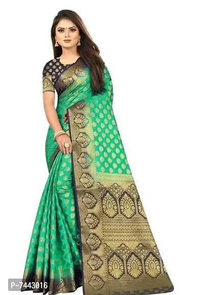 Banarasi Silk Green Woven Saree with Blouse Piece