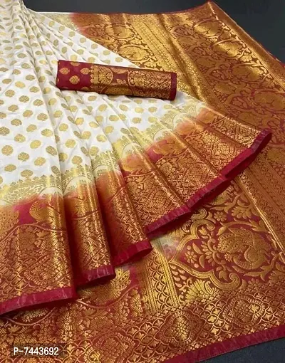 Banarasi Silk White Woven Saree with Blouse Piece-thumb0