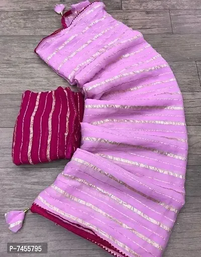 Georgette Baby Pink Saree with Blouse Piece-thumb0
