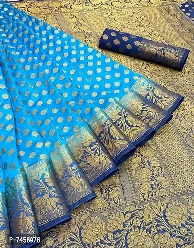 Banarasi Silk Aqua Blue Woven Saree with Blouse Piece-thumb0