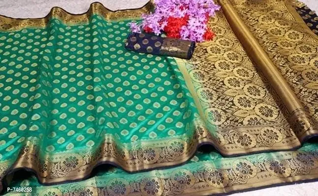 Banarasi Silk Green Saree with Blouse Piece-thumb0