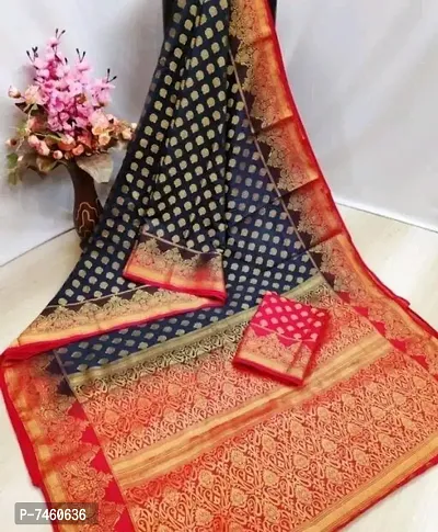 Banarasi Silk Navy Blue Saree with Blouse Piece-thumb0